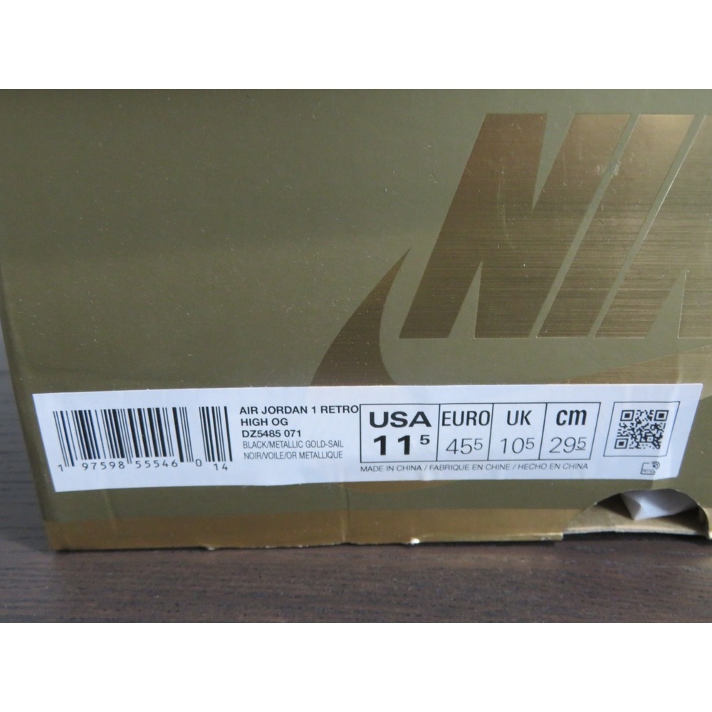 Air Jordan 1 Retro High OG Black Metallic Gold Mens Size 11.5 DZ5485-071 Shoes - Picture 10 of 10